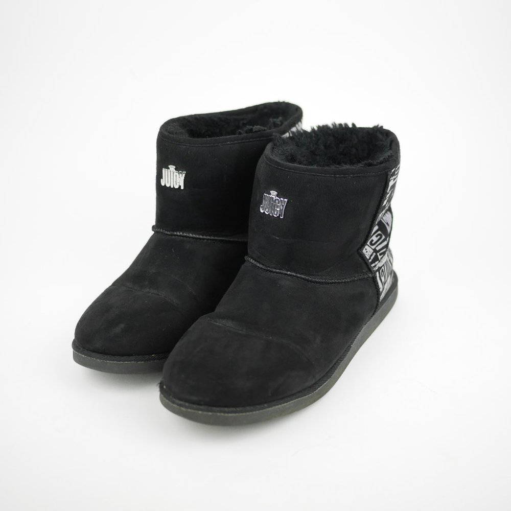 JUICY COUTURE Boots Women's 9.5 Black Graffiti Winter Shearling low calf Boots